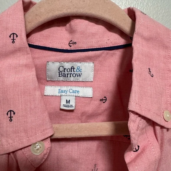 Croft and Barrow Pink Anchor Print Men's Button Up Shirt - Picture 5 of 7